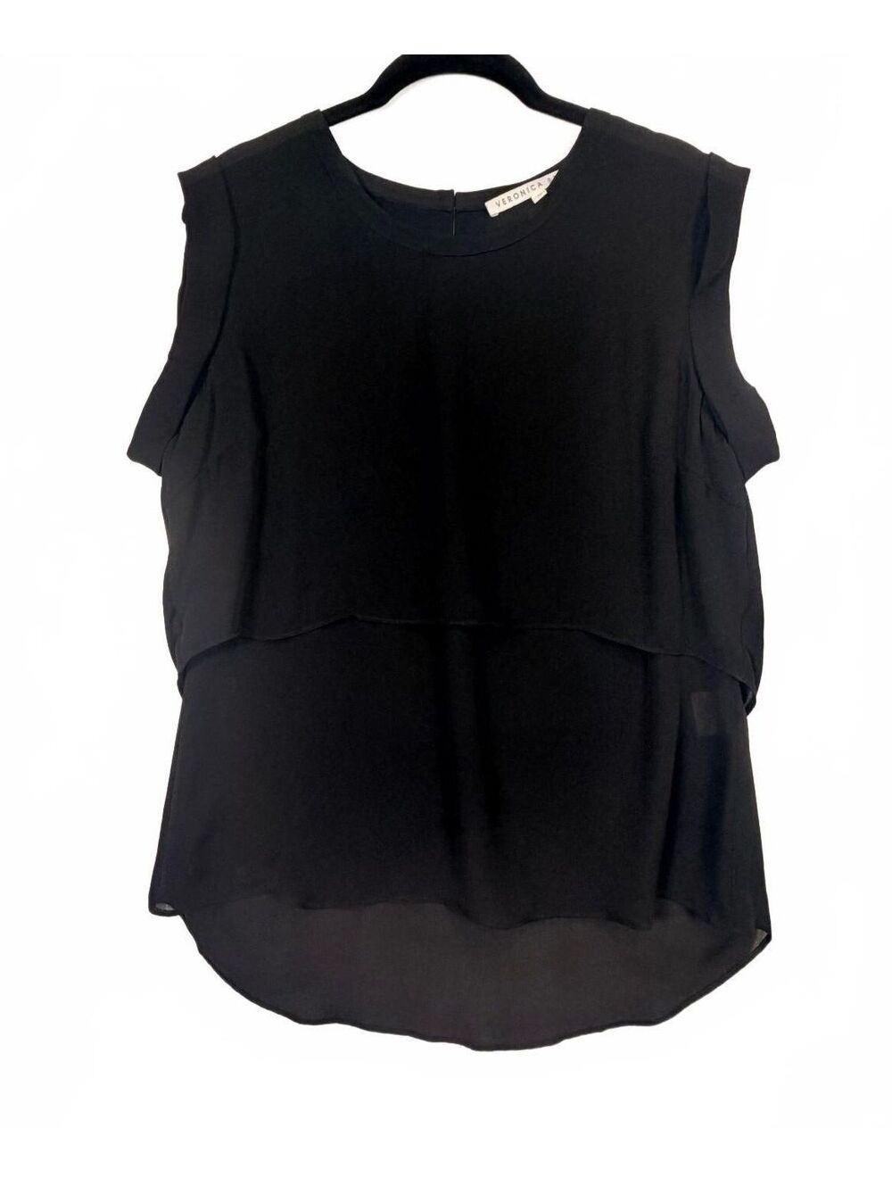 Veronica Beard Black Silk Double Layer Tank Top Chiffon Sleeveless Blouse Sz 10